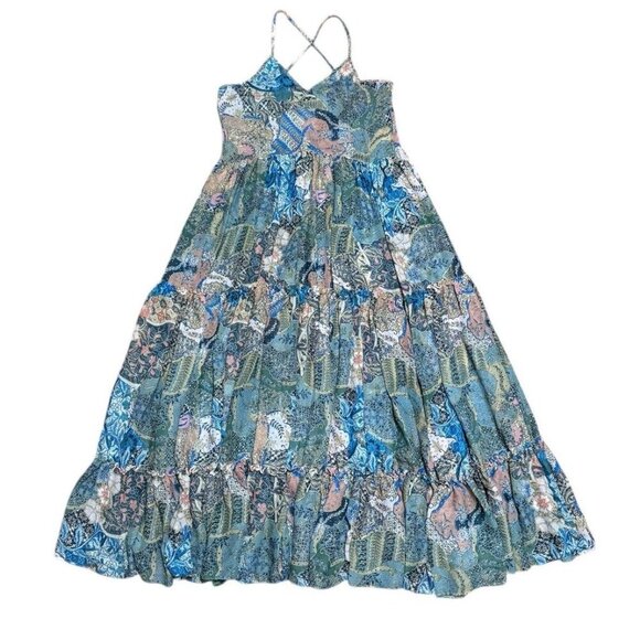 Misa Los Angeles Sz XS Dress Kali Maxi floral patchwork sleeveless chiffon Boho - Picture 5 of 10